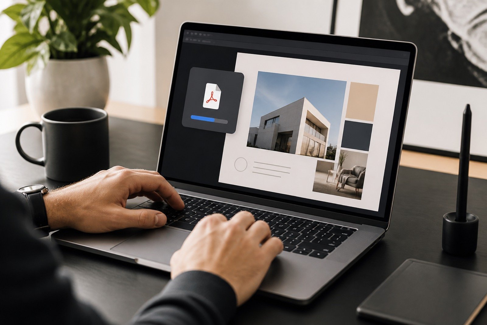 Uploading advertisement artwork on a laptop